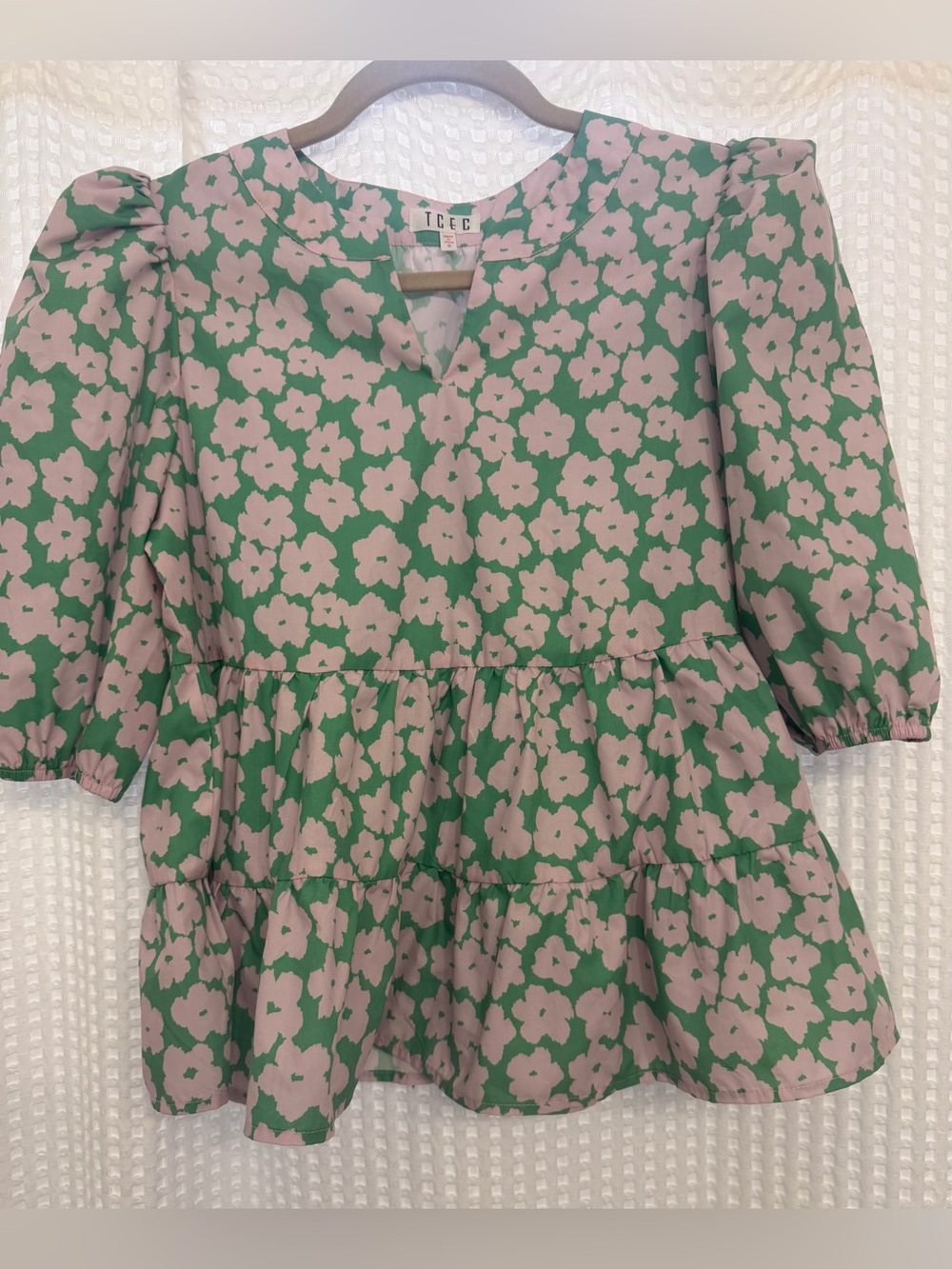 TCEC Pink & Green Abstract Floral Blouse